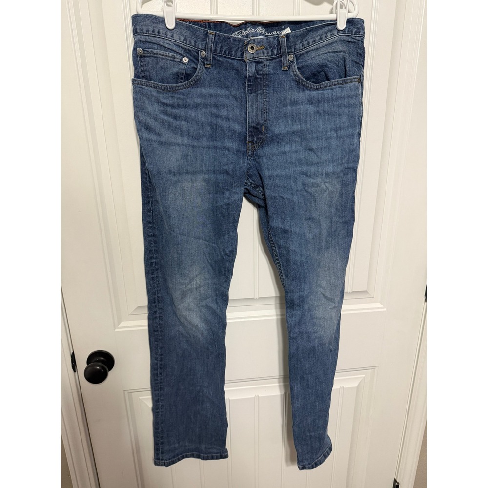 Eddie Bauer Jeans Mens 35x32 Straight Fit Blue Denim Stretch Casual EUC